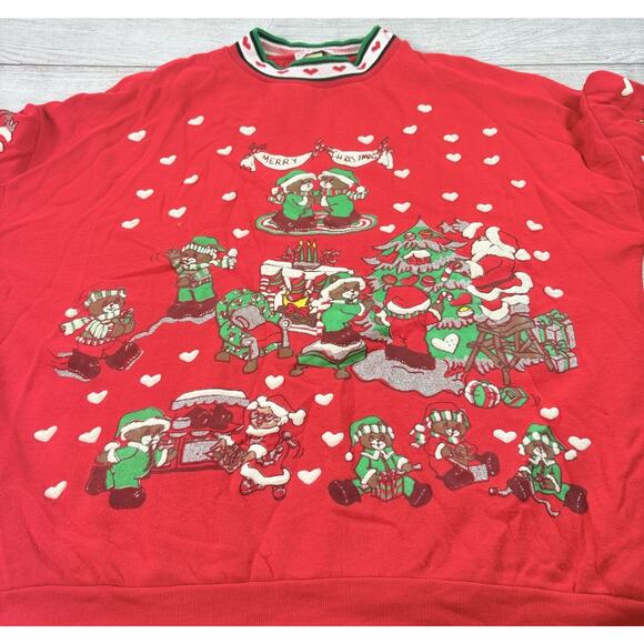 Vintage Nutcracker Puffy Paint Christmas Bears 3/4 Sleeve Sweatshirt Size 20W - Picture 4 of 11